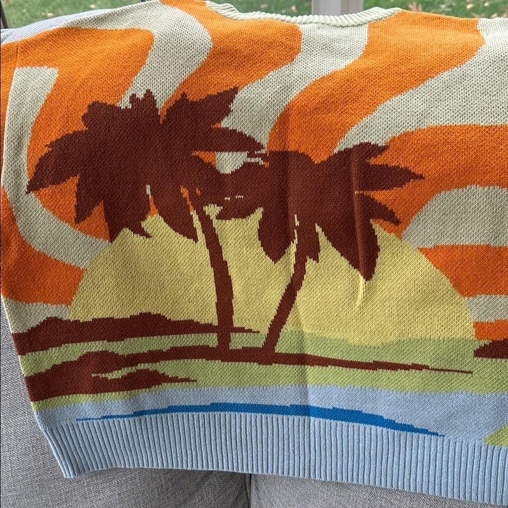 PacSun Tropical Sunset Multicolor Allover Graphic Crewneck Crop Sweater-… - Picture 11 of 16